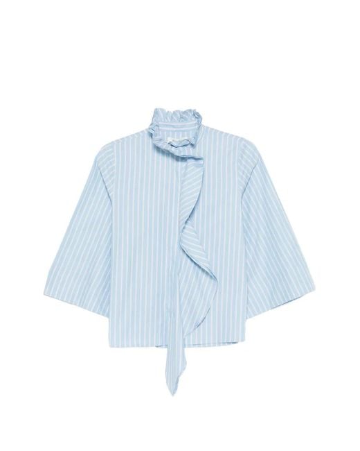 Psophia Blue Ruffled Striped Top