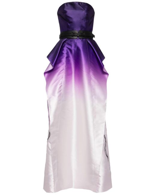 Mikado, strapless dress with beading on the sides Saiid Kobeisy de color Purple