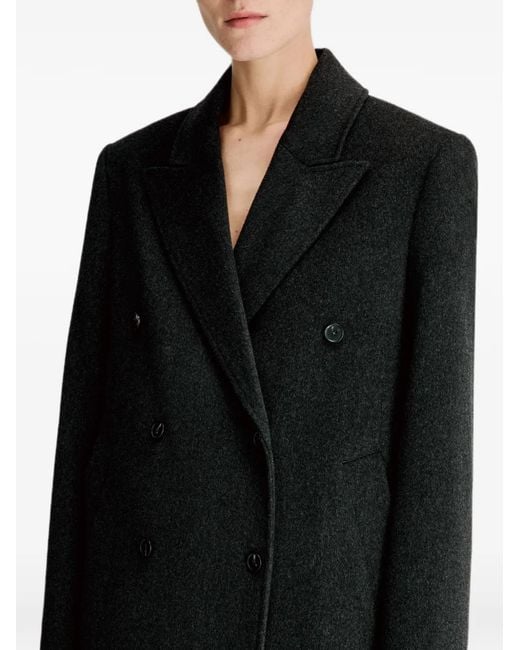 Loulou de Saison Black Double-Breasted Peak-Lapel Coat