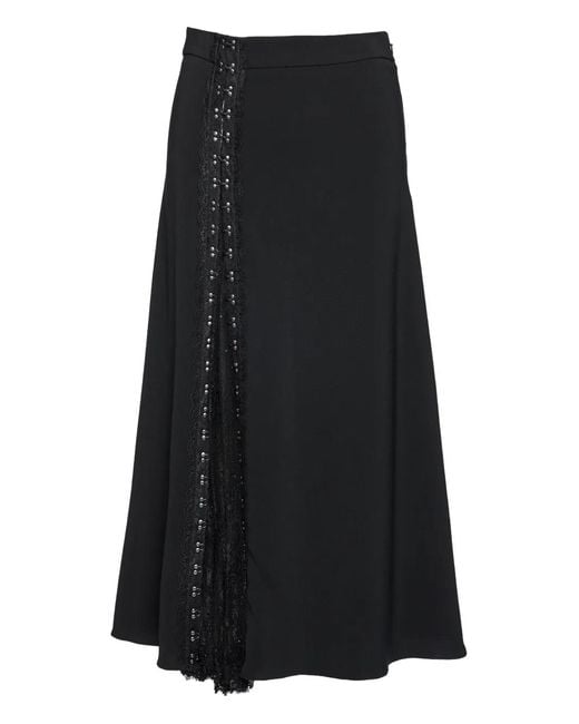 Nissa Black Lace-Trim Midi Kirt