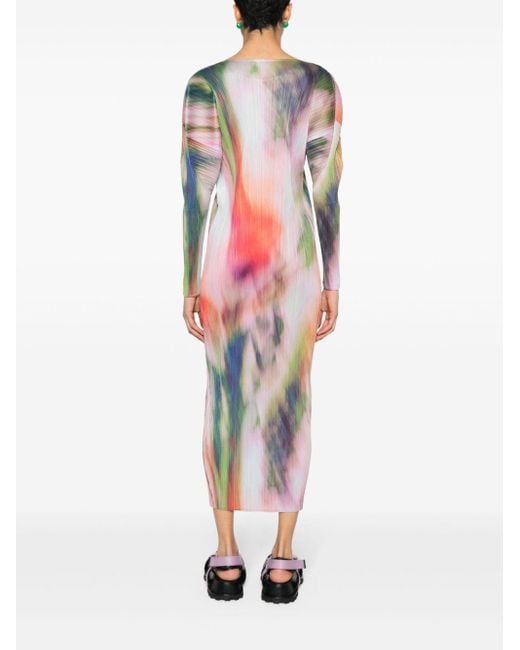 Pleats Please Issey Miyake Multicolor Printed Pleated Midi Dress