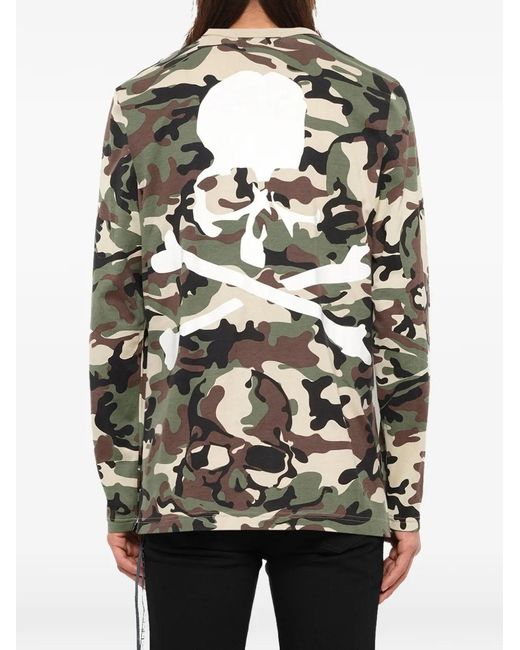 Mastermind Japan Gray Camouflage-Print Skull-Motif T-Shirt for men