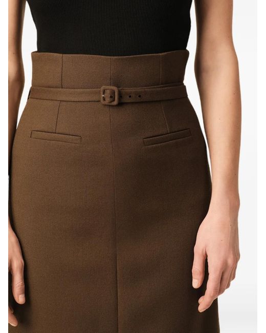 AMI Natural Pencil Belted Wool Skirt