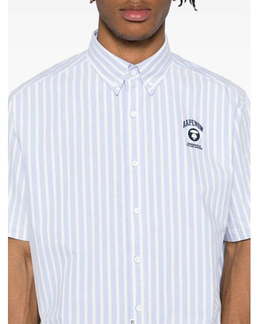Aape By A Bathing Ape White Aapenow Moonface-Logo Striped Shirt for men