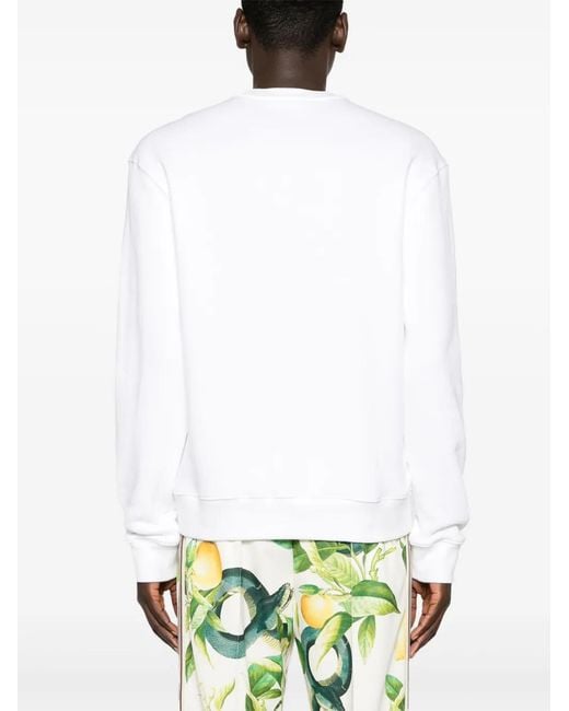 Roberto Cavalli White Logo-Embroidered Cotton Sweatshirt for men