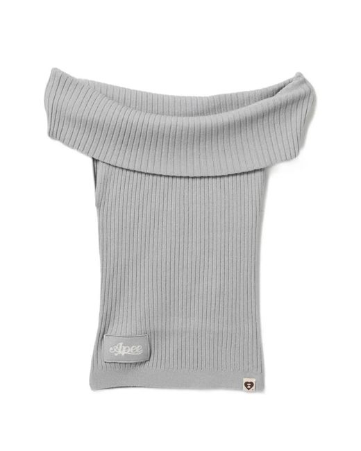 AAPE BY A BATHING AP Gray Off-The-Shoulder Ribbed-Knit Sweater