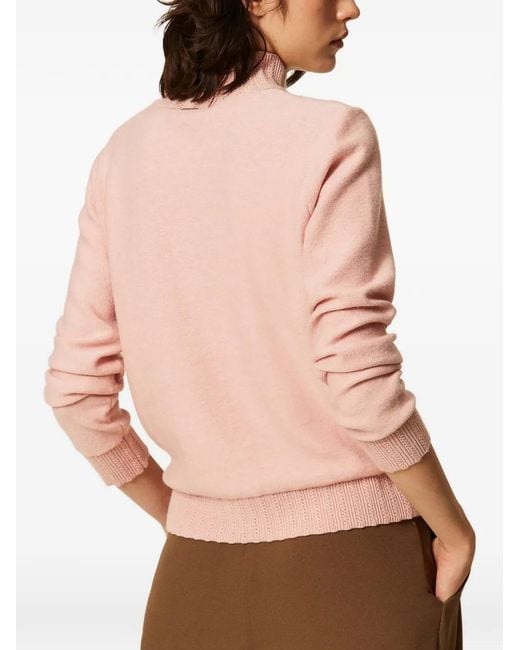 Twinset Pink Turtleneck Jumper With Brooch