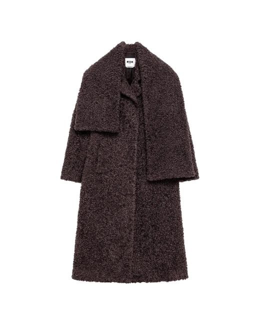 MSGM Red Scarf-Detail Bouclé-Effect Coat