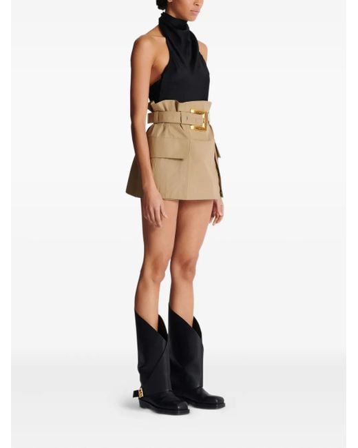 Balmain Natural Mini Gabardine Skirt