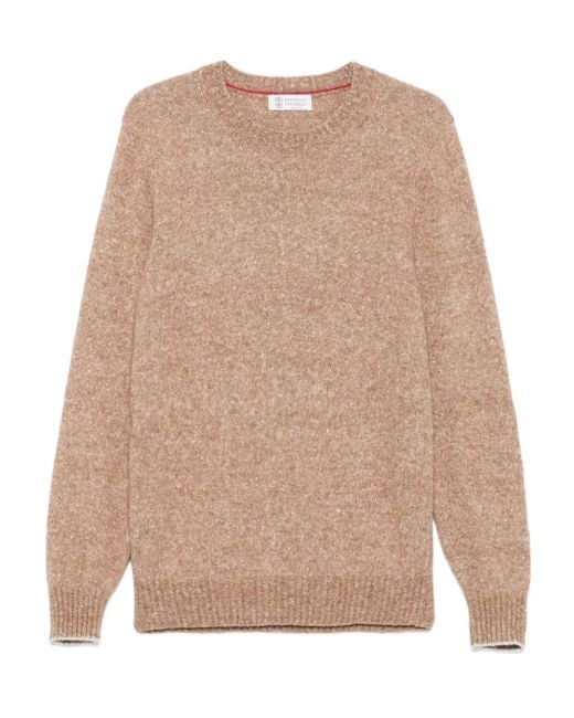 Brunello Cucinelli Natural Speckled Crew-Neck Sweater for men
