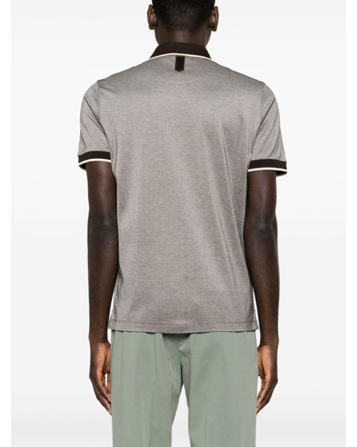 Canali Gray Contrasting-trim Piqué Polo Shirt for men