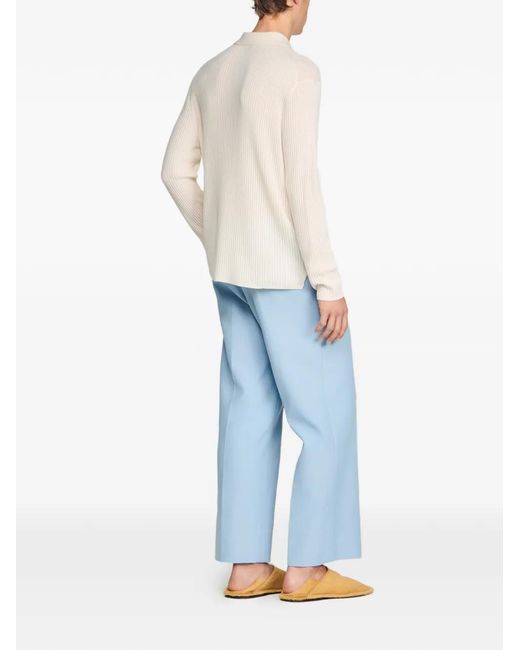 Sandro White Cardigan Nervuré À Col Chemise for men