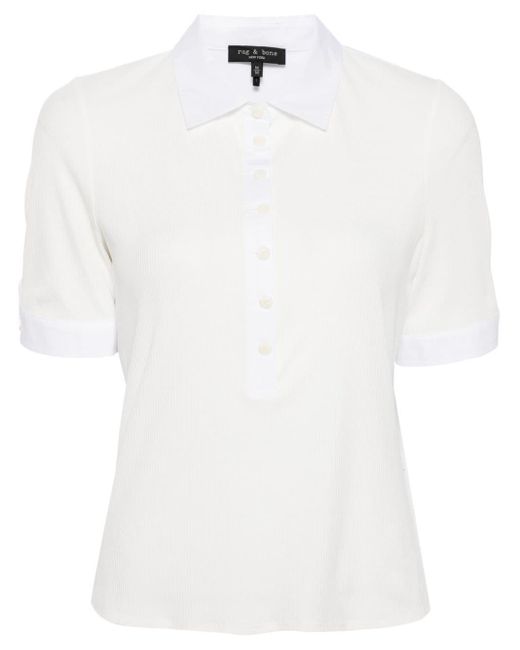 Rag & Bone White Ribbed Cotton-modal Blend Polo Shirt