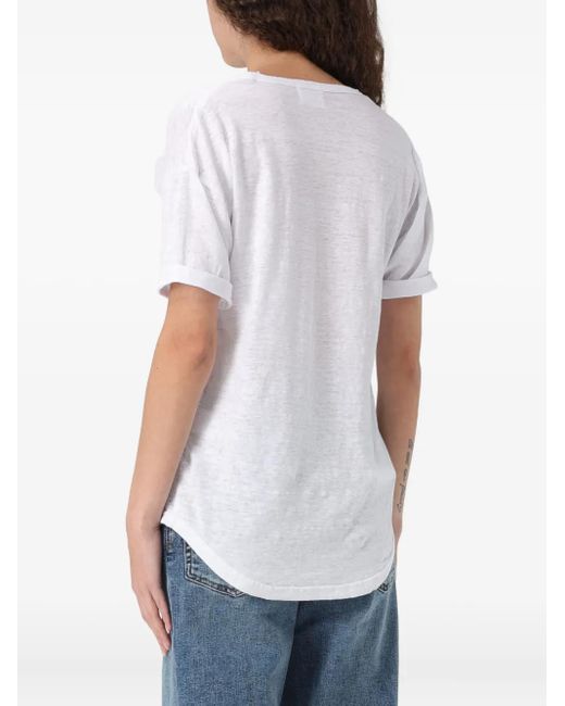 Isabel Marant White Logo-Print Linen T-Shirt