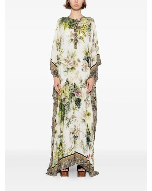 Elie Saab Metallic Savannah-Print Chiffon Kaftan