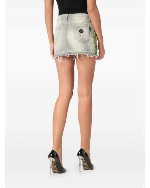 Philipp Plein Gray Crystal-Embellished Mini Skirt