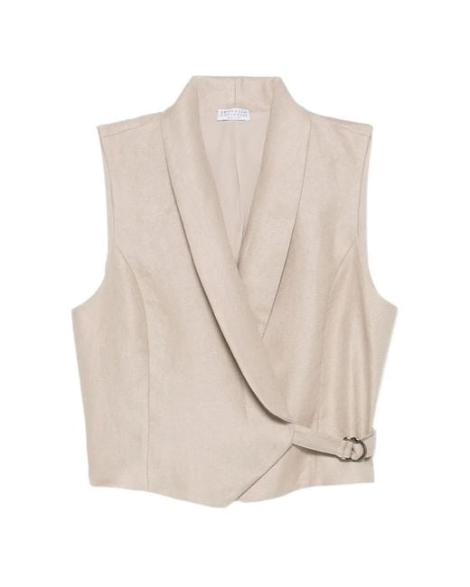 Brunello Cucinelli White Buckle-Fastening Waistcoat