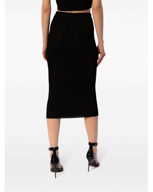 Balmain Black Knitted Midi Skirt