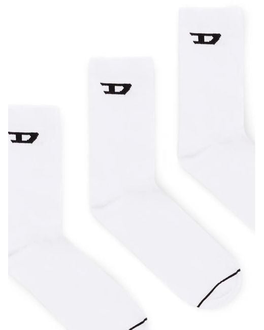 DIESEL White Logo-Embroidered Ankle Socks (Pack Of Three) for men
