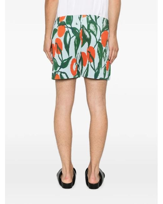 Homme Plissé Issey Miyake White Fruit-Print Pleated Shorts for men