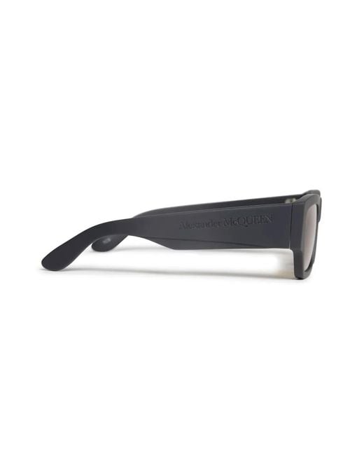 McQueen Gray Angled Rectangle-Frame Sunglasses for men