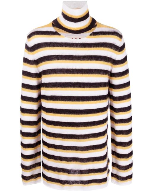 Marni White Striped Roll-Neck Jumper for men