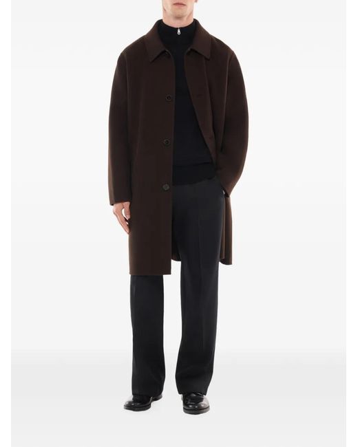 Fursac Black Wool Button-Front Overcoat for men