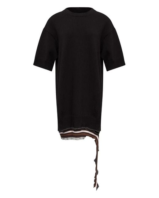 MM6 by Maison Margiela Black Distressed Knitted Mini Dress