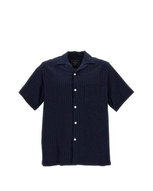 Portuguese Flannel Blue Textured-Finish Short-Sleeve Shirt for men