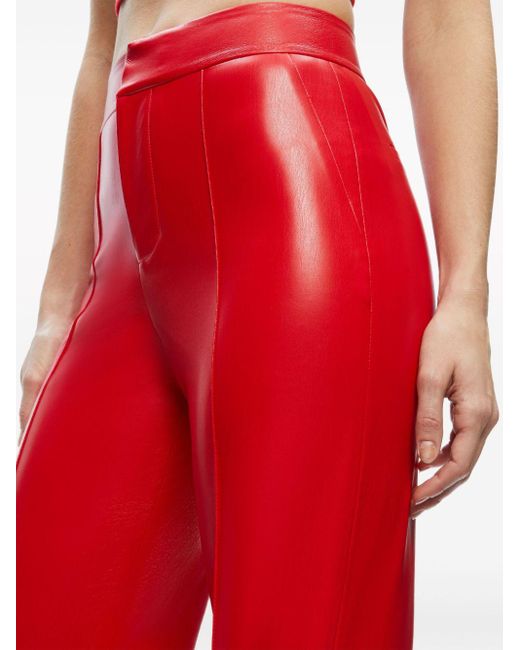 Alice + Olivia Red Dylan High Waisted Vegan Leather Wide Leg Pant