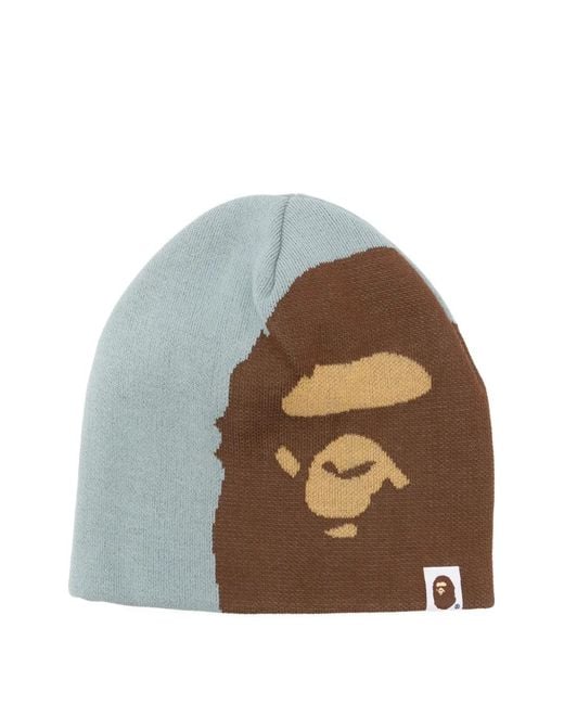 A Bathing Ape Gray Ape Head Intarsia-Knit Beanie Hat
