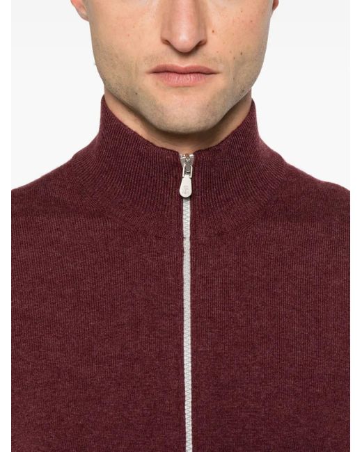 Brunello Cucinelli Purple Cashmere Zipped Cardigan for men