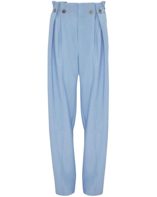 Victoria Beckham Blue Gathered-waist Tapered Trousers