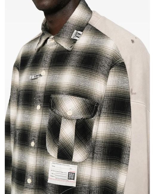 Maison Mihara Yasuhiro Gray Check-Pattern Distressed-Effect Shirt for men