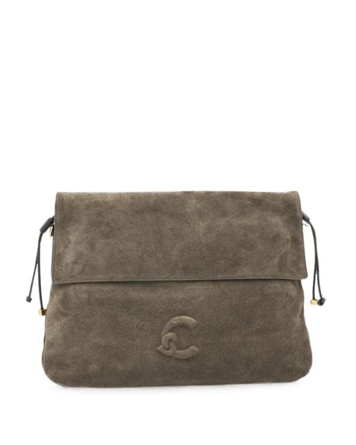 Coccinelle Brown Medium Lidia Logo-Embossed Suede Shoulder Bag