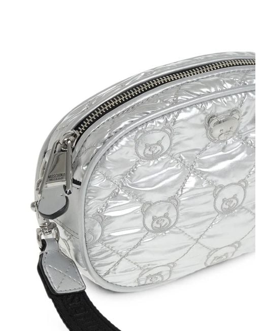 Moschino Gray Teddy-Embroidered Quilted Clutch Bag
