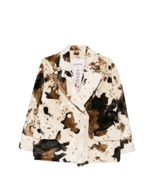 VALENTINI 1972 Natural Cow-Print Double-Breasted Coat