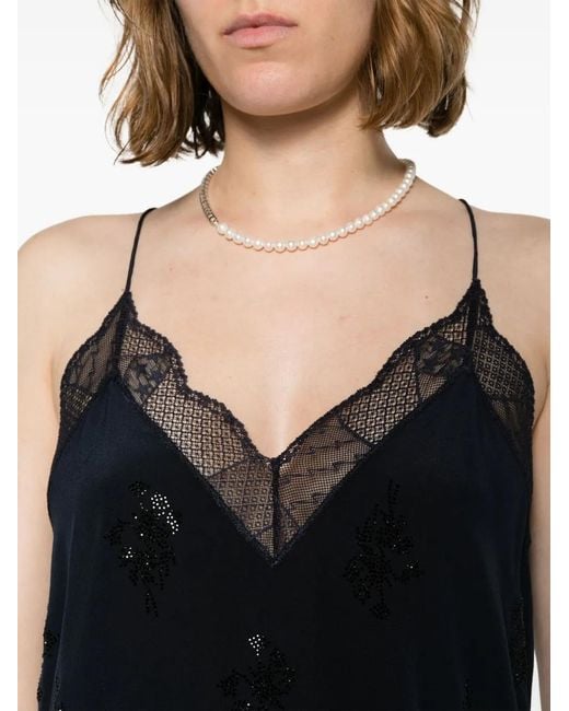 Zadig & Voltaire Black Christy Rhinestone-Embellished Silk Top