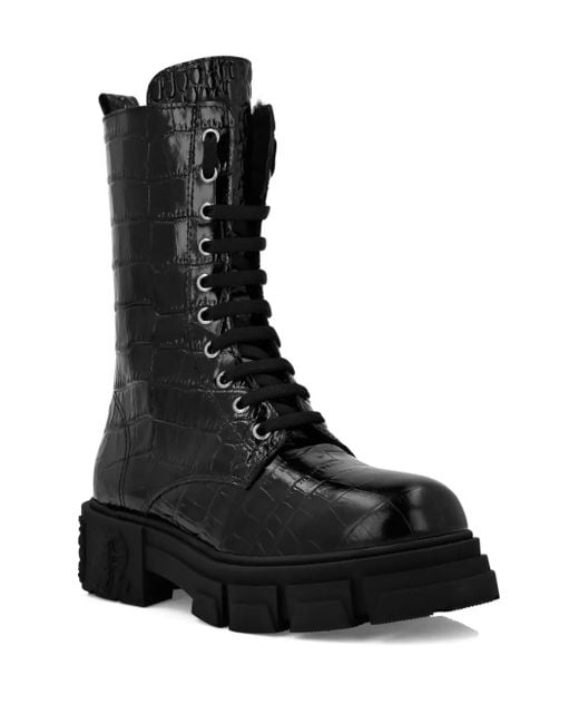 Philipp Plein Black Croc-Effect Leather Boots