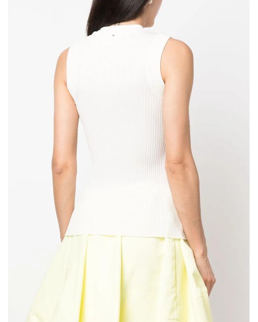 Sportmax White Ribbed-Knit Sleeveless Top
