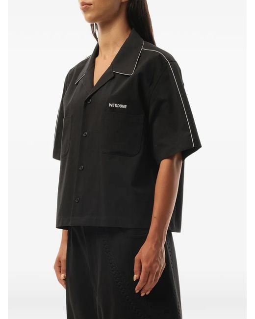 we11done Black Logo-Embroidered Piping-Detail Shirt