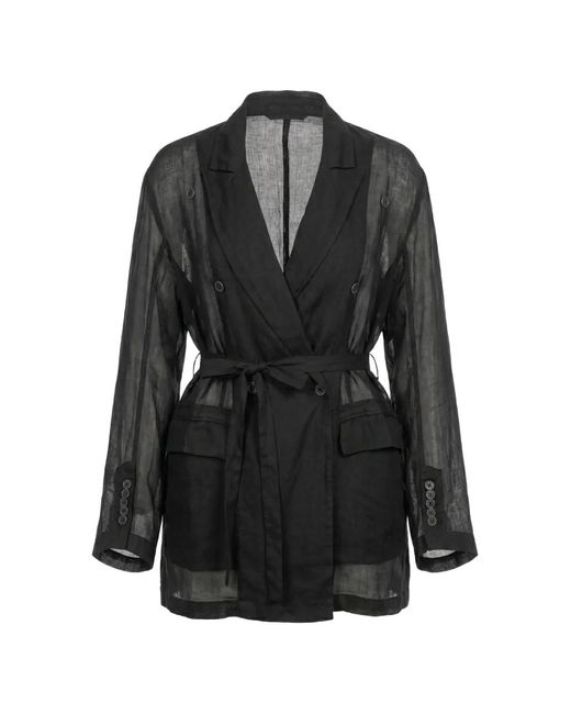 Masnada Black Double-Breasted Belted Jacket