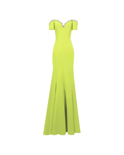 Gemy Maalouf Green Sweetheart Beaded-Neckline Maxi Dress