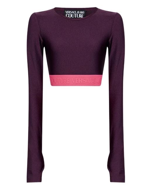 Versace Jeans Couture Purple Logo-Band Long-Sleeve T-Shirt