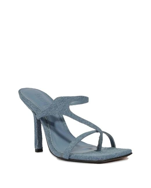 SCHUTZ SHOES Blue Floral-Appliqué Denim Sandals