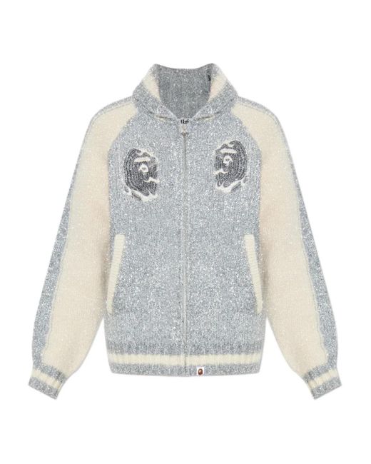 A Bathing Ape Gray Appliqué Zip Jacket for men
