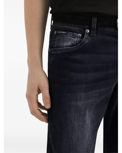 Dolce & Gabbana Blue Frayed-Hem Jeans for men