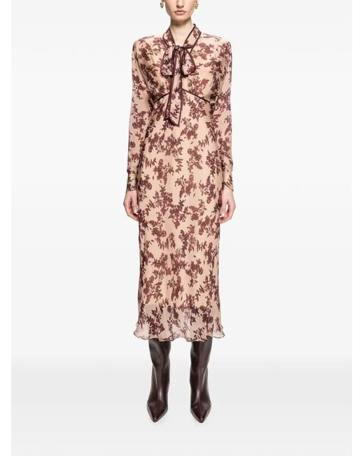 Nissa Pink Silk And Viscose Floral Midi Dress