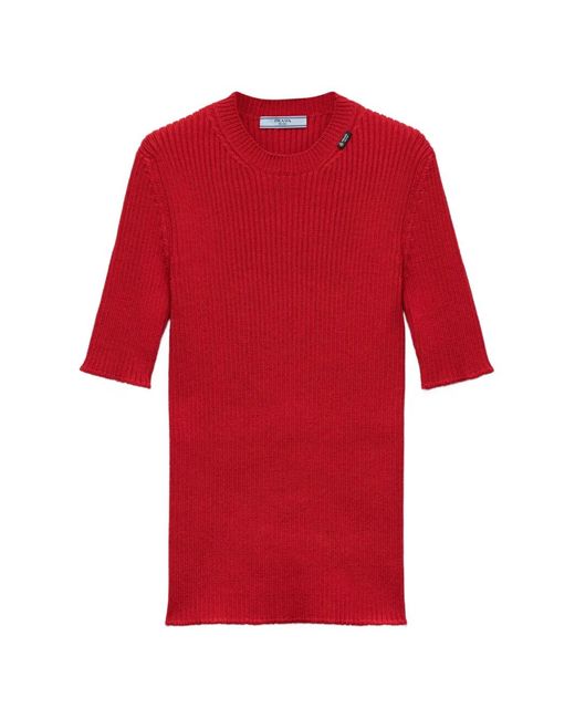 Prada Red Ribbed-Knit Wool Sweater