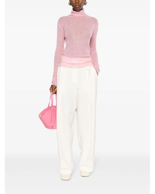 Jil Sander Pink Semi-Sheer Logo-Patch Jumper